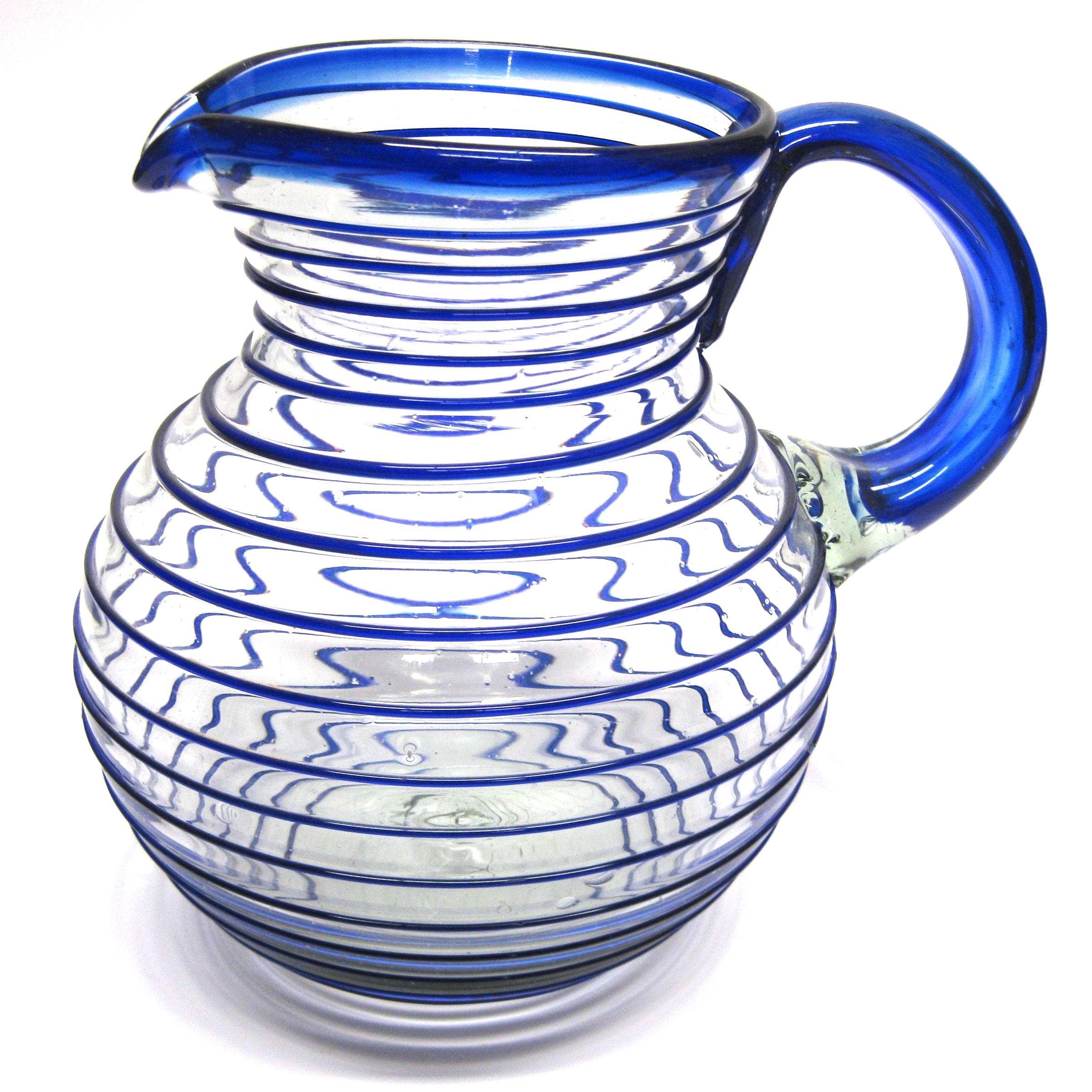 Sale Items / Cobalt Blue Spiral 120 oz Large Bola Pitcher / A classic with a modern twist, this pitcher is adorned with a beautiful cobalt blue spiral.